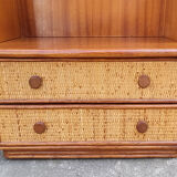 Bookcase bamboo and rattan shelves, Maugrion 80s
