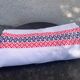 Rectangular tablecloth, Basque linen, original, pink and indigo blue frieze pattern on white cotton