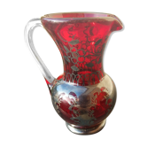 Vase forme pichet bouquet de violettes décor argent