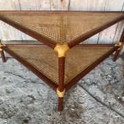 Table Basse Triangulaire Bambou Rotin + Plateaux Cannées Modèle Unique