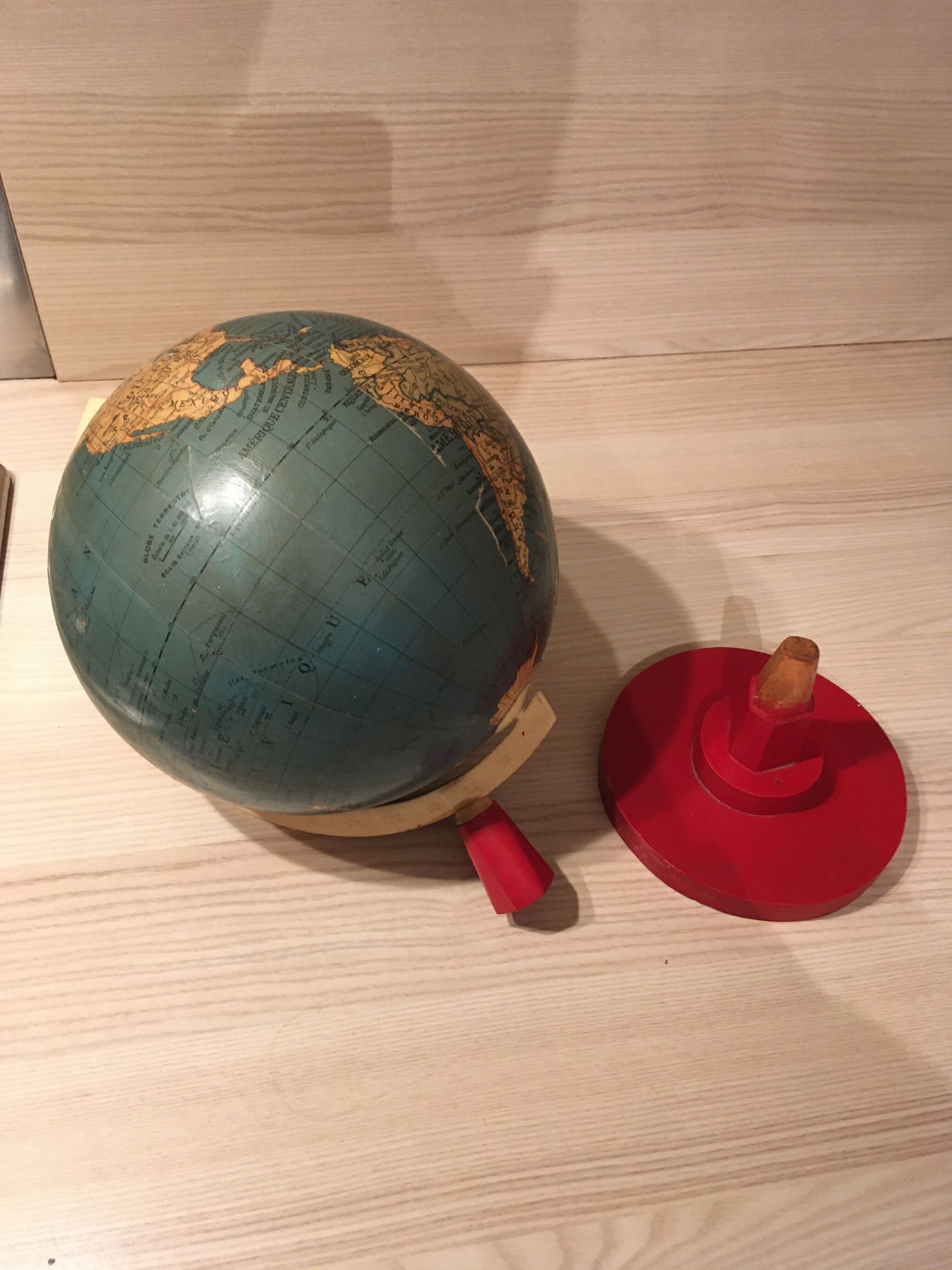 Earth globe ancient wooden foot