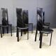 Vintage black leather high back dining chairs, set of 6, 1980s