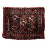 Handmade antique Turkmen Yomud collectible mat rug 40cm x 51cm, 1900s