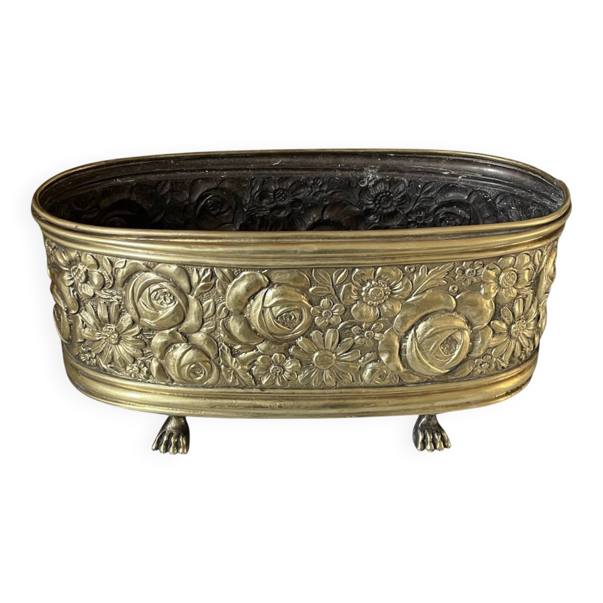 Old repoussé brass planter