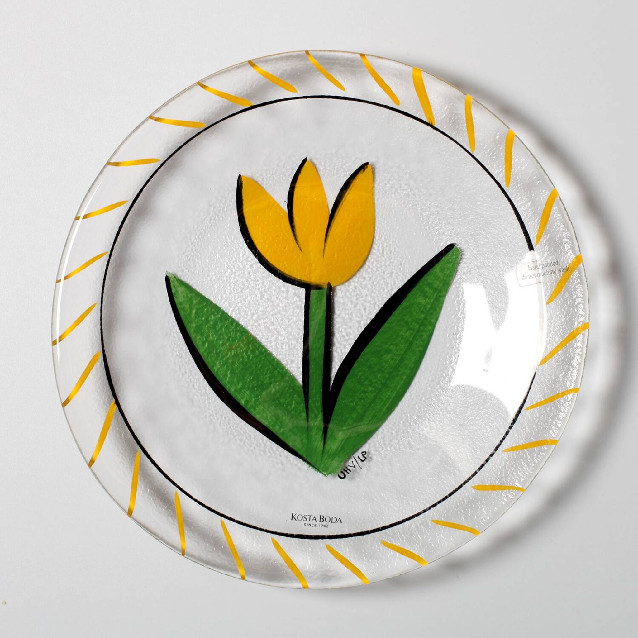 Kosta Boda Vintage Glass Plate: Yellow Tulip Design, Ulrica Hydman Vallien