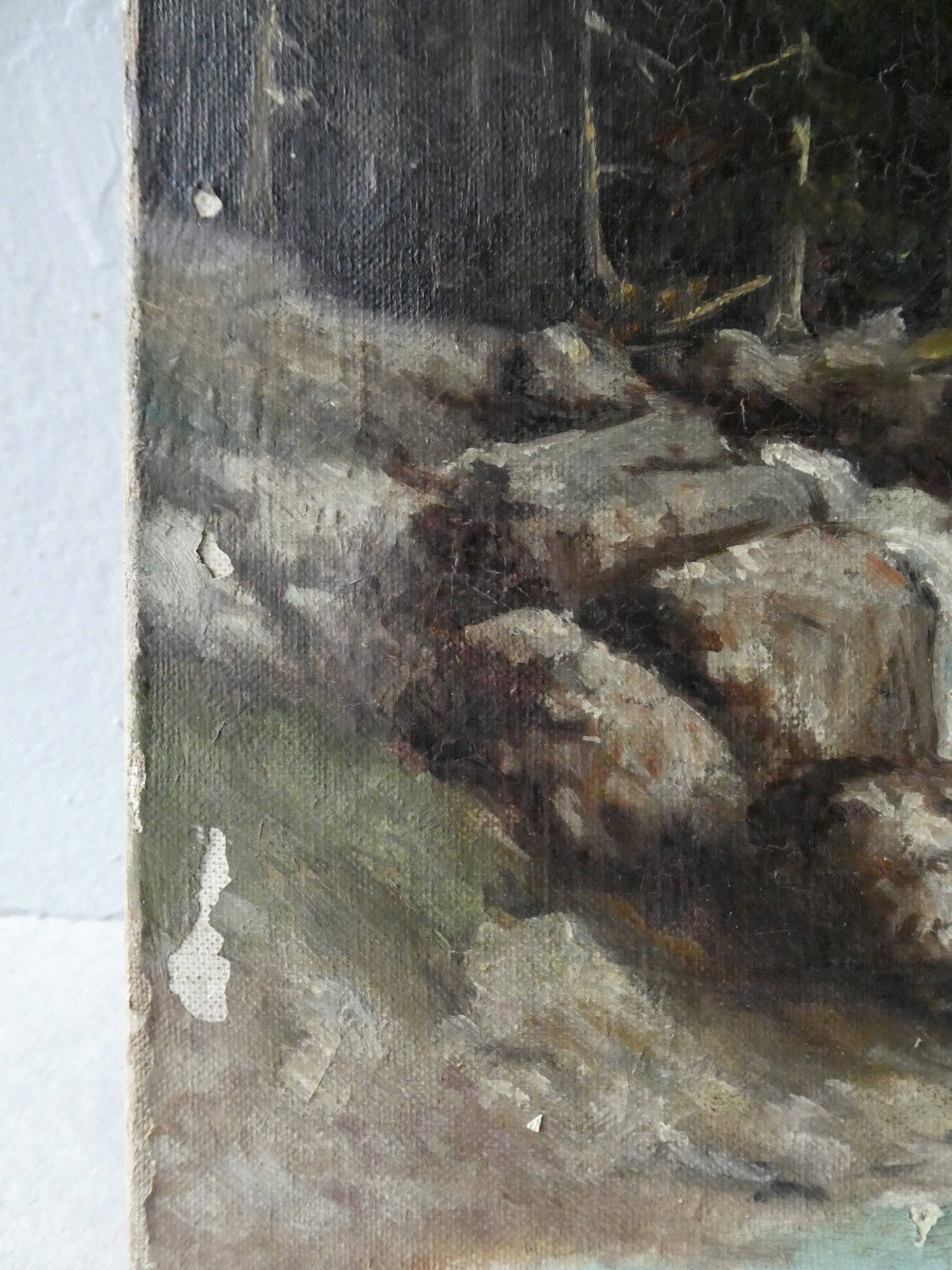 Tableau, huile sur toile paysage de montagne, signé