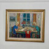 Original mid-century Swedish oil on canvas – “Family” by Eric With – vintage & framed – 75 × 91 cm (29.5" × 35.8")