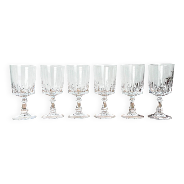6 verres à vin rouge en cristal d'Arques modèle Louvre