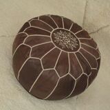 Moroccan pouf in dark brown leather