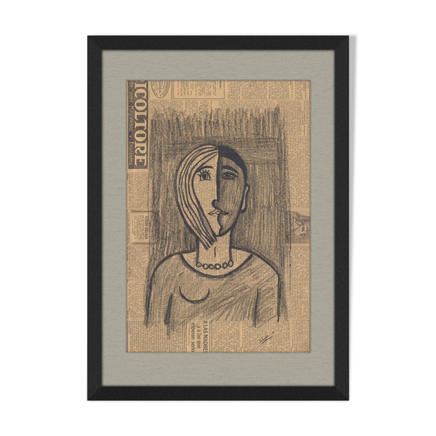Charming antique naive South American portrait, 1930s