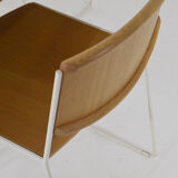 Minimalist Modernist dining set 4 wire chairs with maple wood and matching dining table,1980s