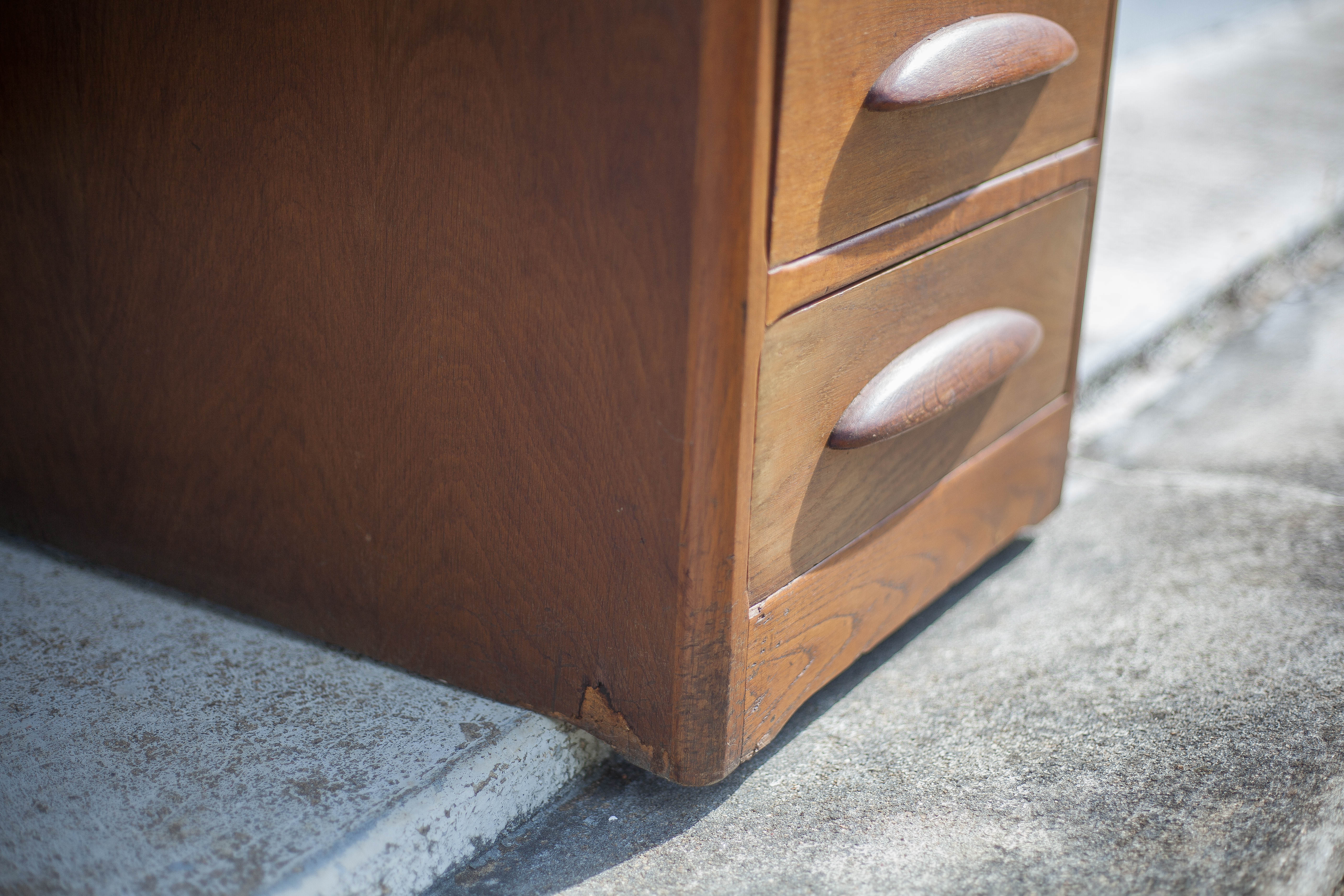 American wood desk, desk with drawers and folding extension, 50s