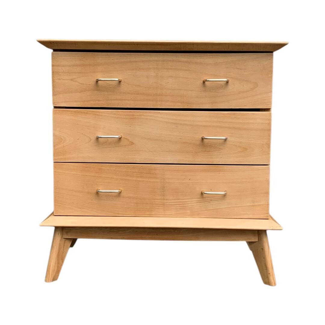 Vintage chest of drawers with compass feet, solid raw beech, 1960s