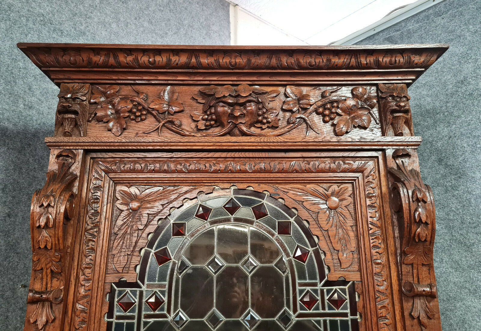Renaissance library cabinet of hunting lodge in solid oak around 1850