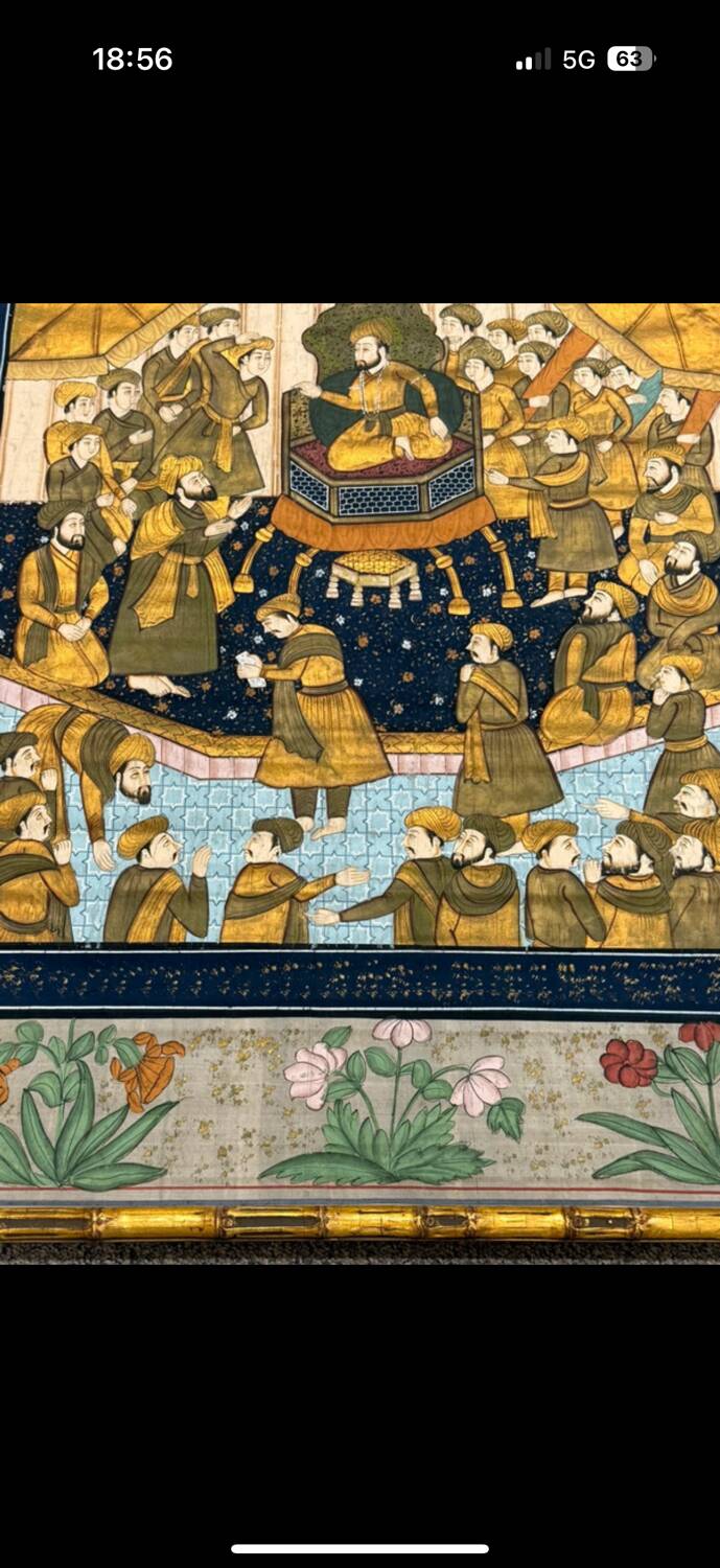 Large Persian painting on silk - large decorative hanging - scene of