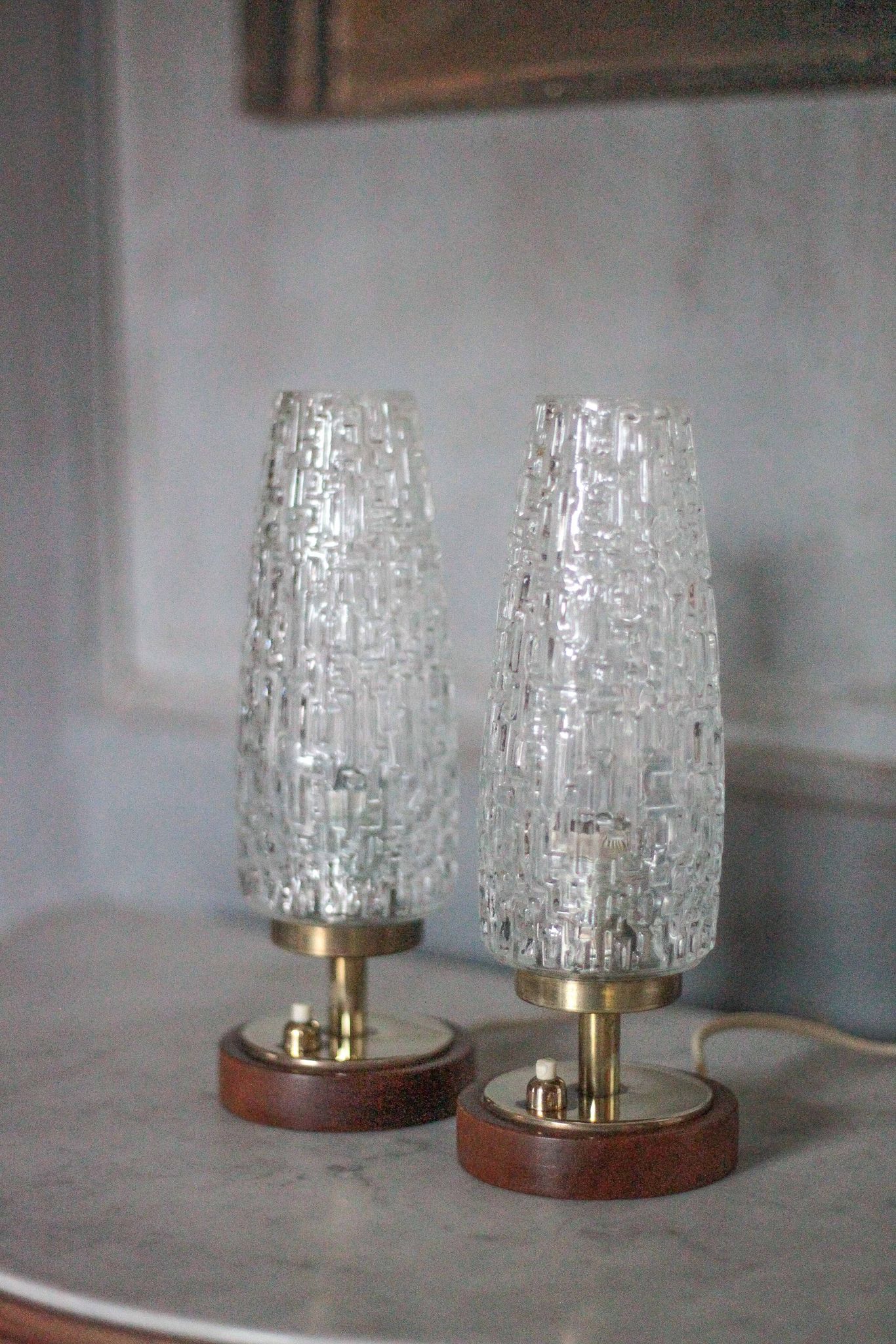 Pair of vintage lamps, bedside lamps, oblong glass globe lamps