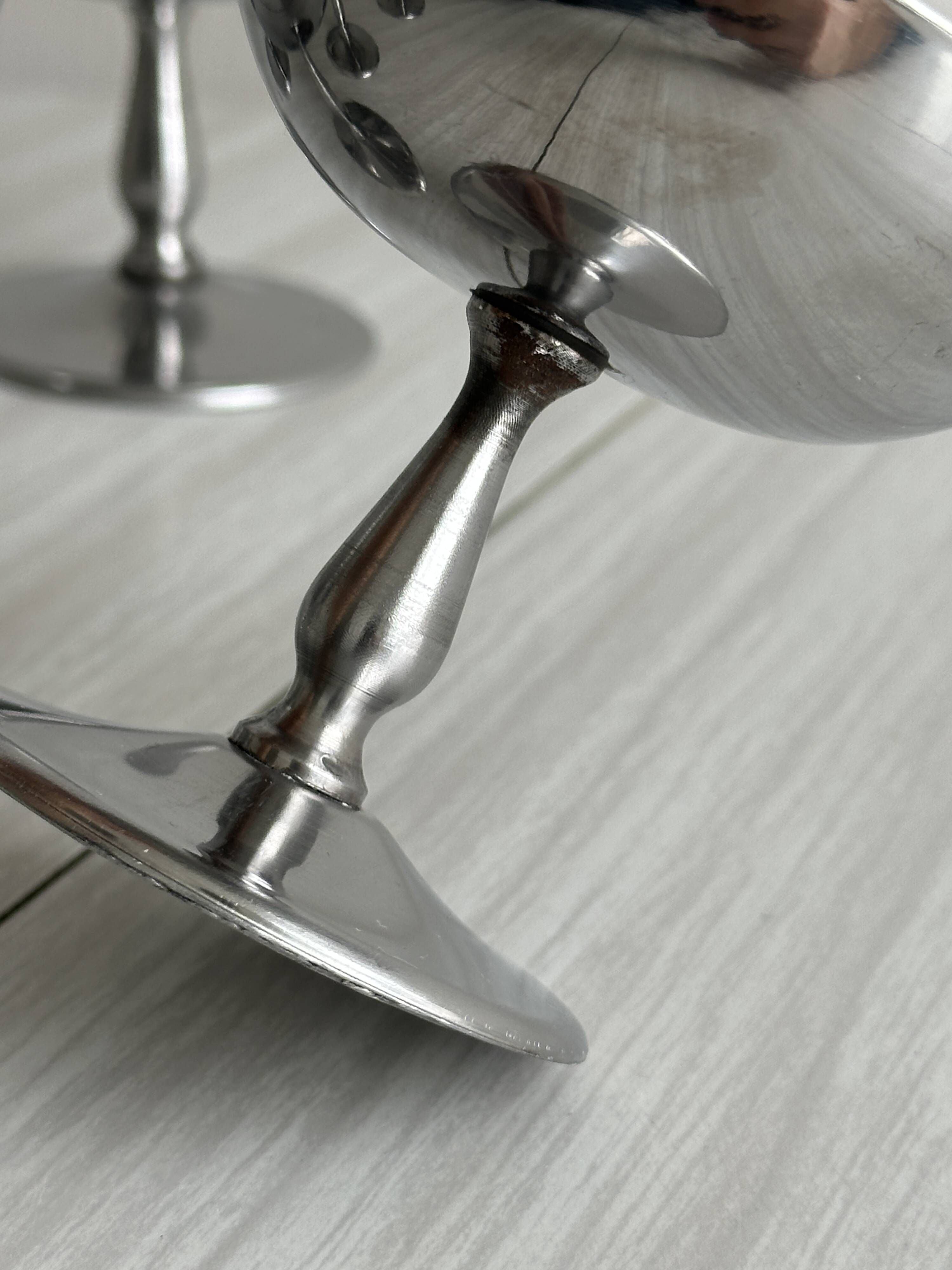 Set of 6 vintage stainless steel dessert bowls on feet
