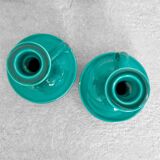 Pair of vintage enamelled ceramic candlesticks – Made in France