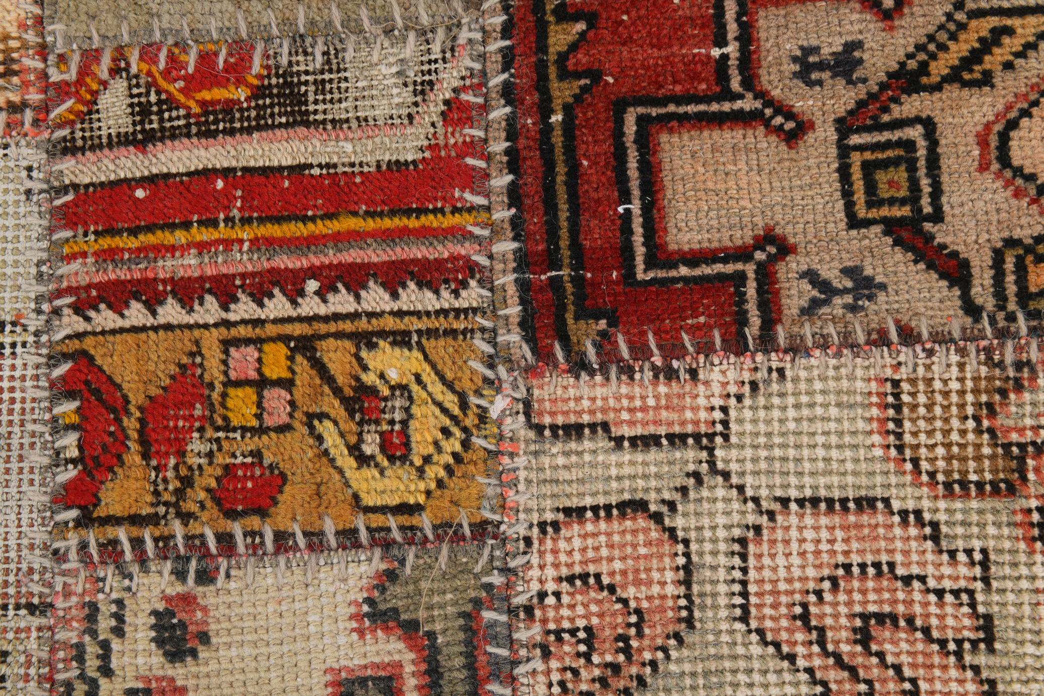 5x8 Handknotted Red Turkish Patchwork Rug, 242x173Cm