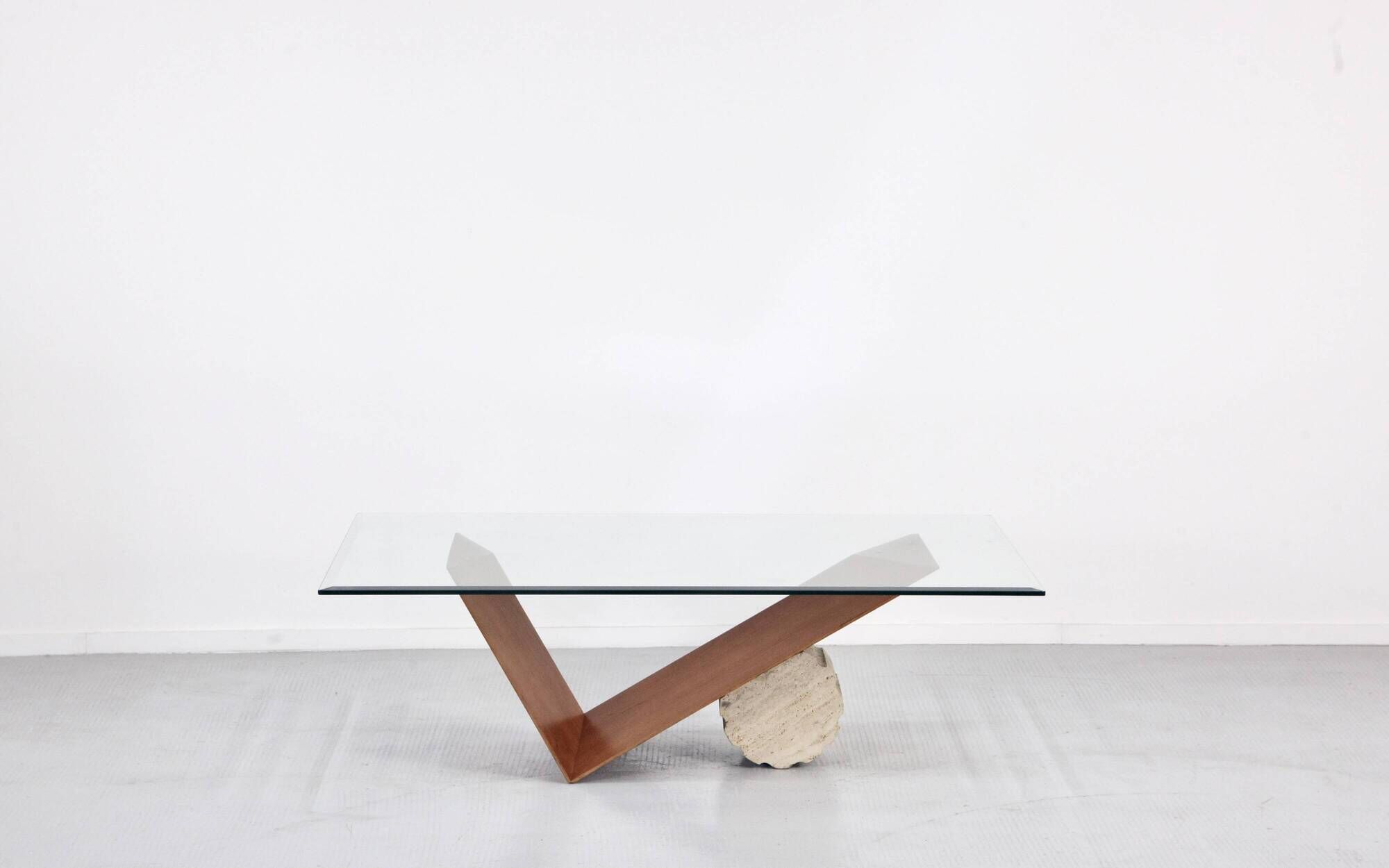 1990s Italian Cattelan 'Valentino' Walnut And Travertine Table.