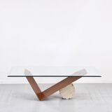 Table italienne Cattelan « Valentino » en noyer et travertin des années 1990.