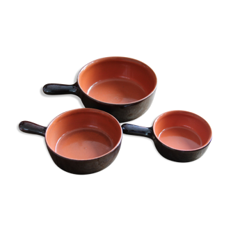 Set of 3 glazed terracotta caquelons