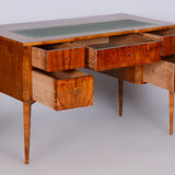 Restored biedermeier walnut writing desk, revived polish, czechia, 1830s