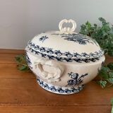 Soupière ancienne en porcelaine opaque de gien - modèle chardons – xixème s