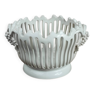 Corbeille ou coupe à fruit ajourée blanche malicorne en céramique