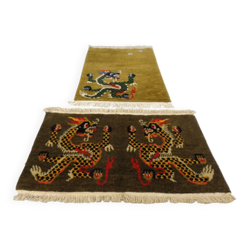 Hand-Knotted Tibetan Dragon Rug, 1950s, Set of 2