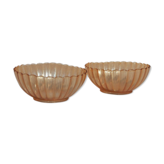 Lot de 2 coupes à dessert en verre irisé doré de la marque française Huilor