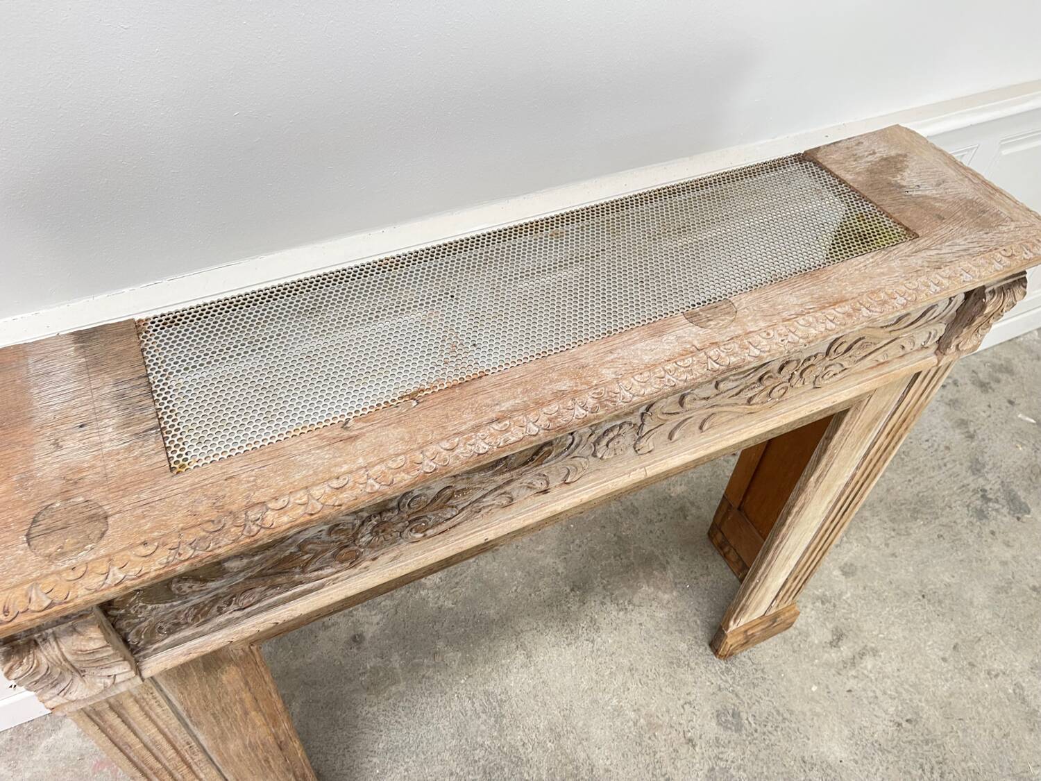 Old solid oak fireplace mantle from the late 19th century