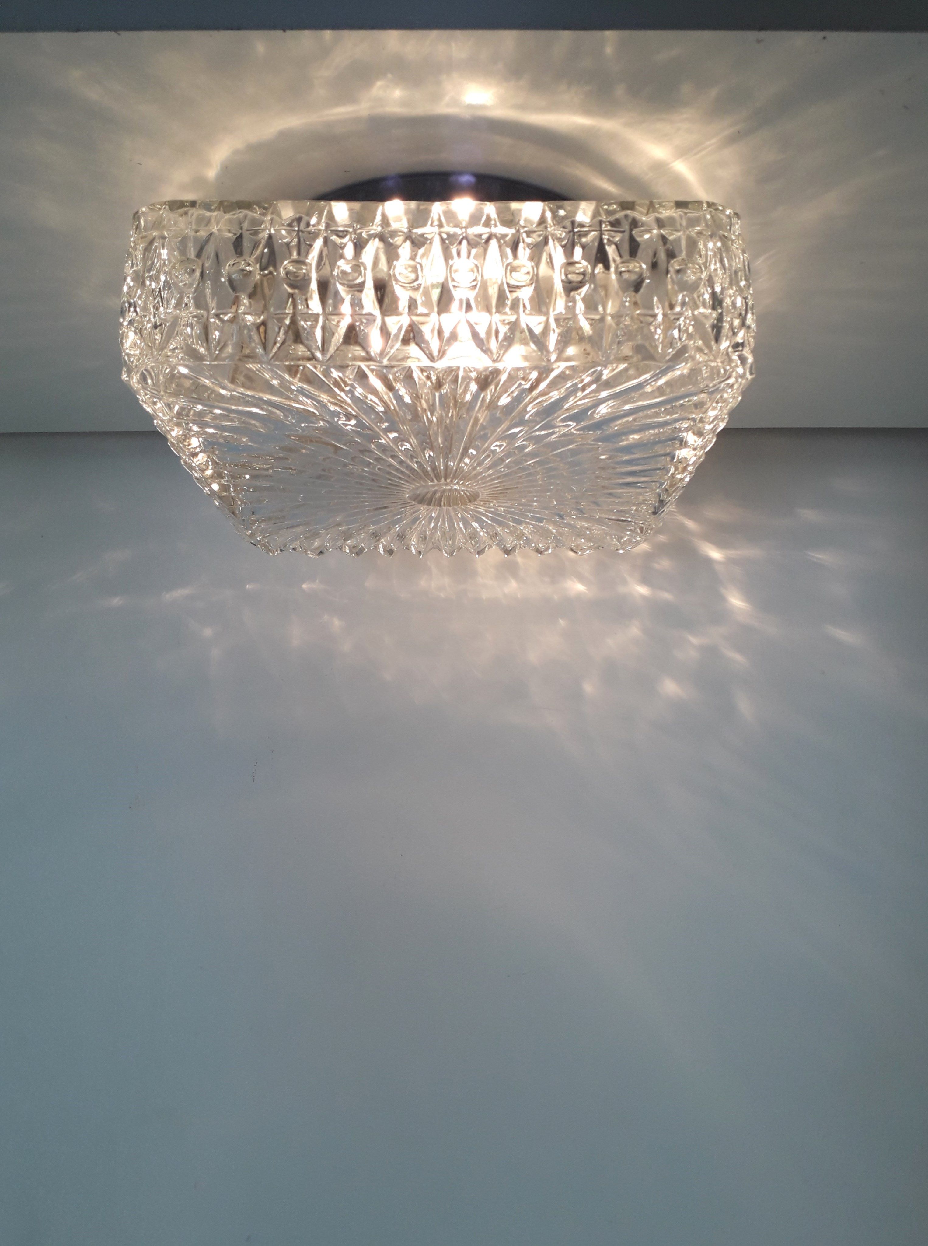 Vintage ceiling lamp / wall lamp - Molded glass - square - 1960 #2