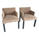 Set of custom-made lounge kitchen armchairs in camel brushed velvet