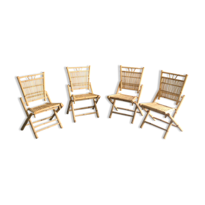 4 chaises vintage en bambou