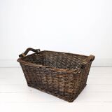 Panier Vintage Anse Rangement Mid Century Panier en osier tressé marron foncé Travail manuel Hygge S