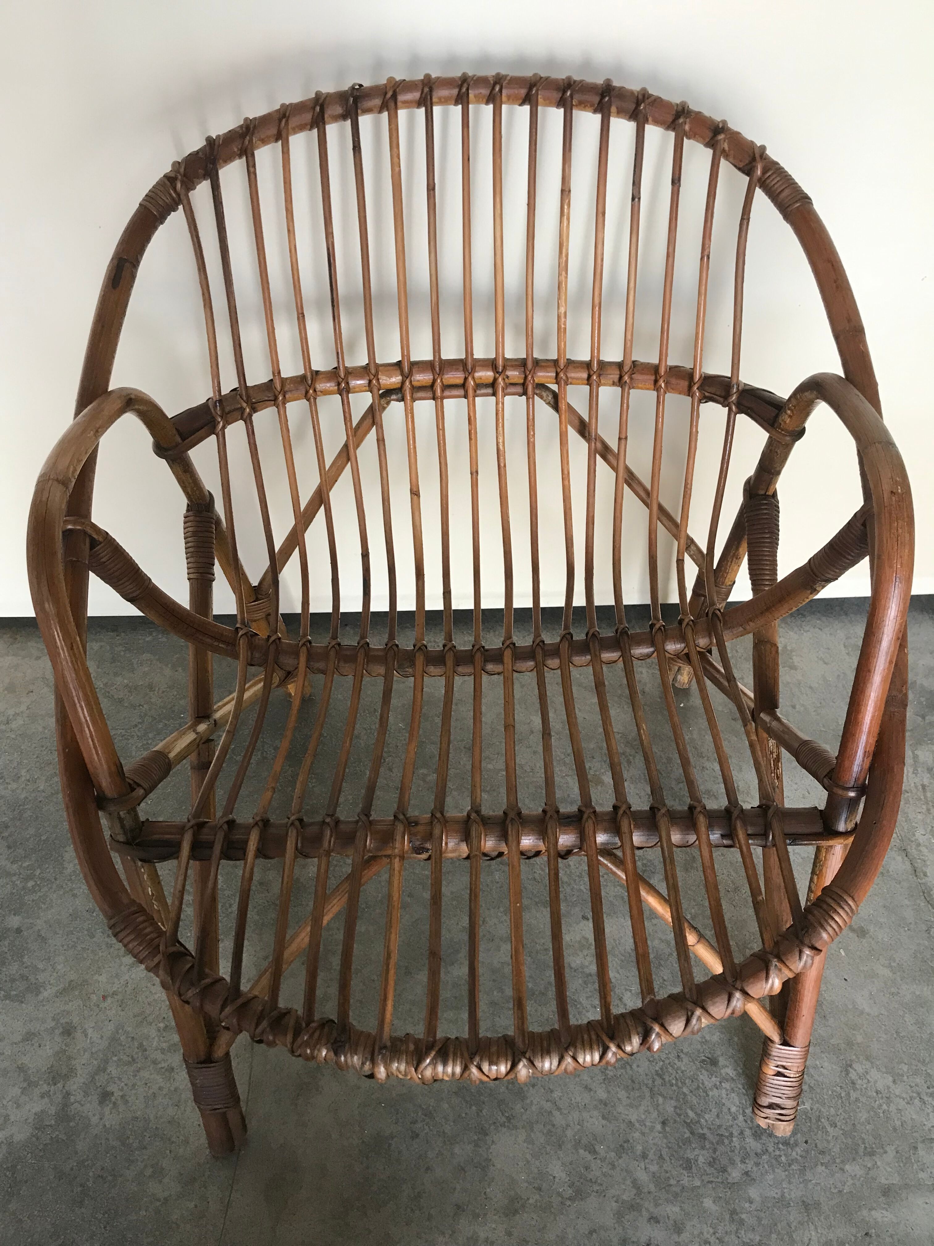 Rattan armchair vintage shell adult 1960