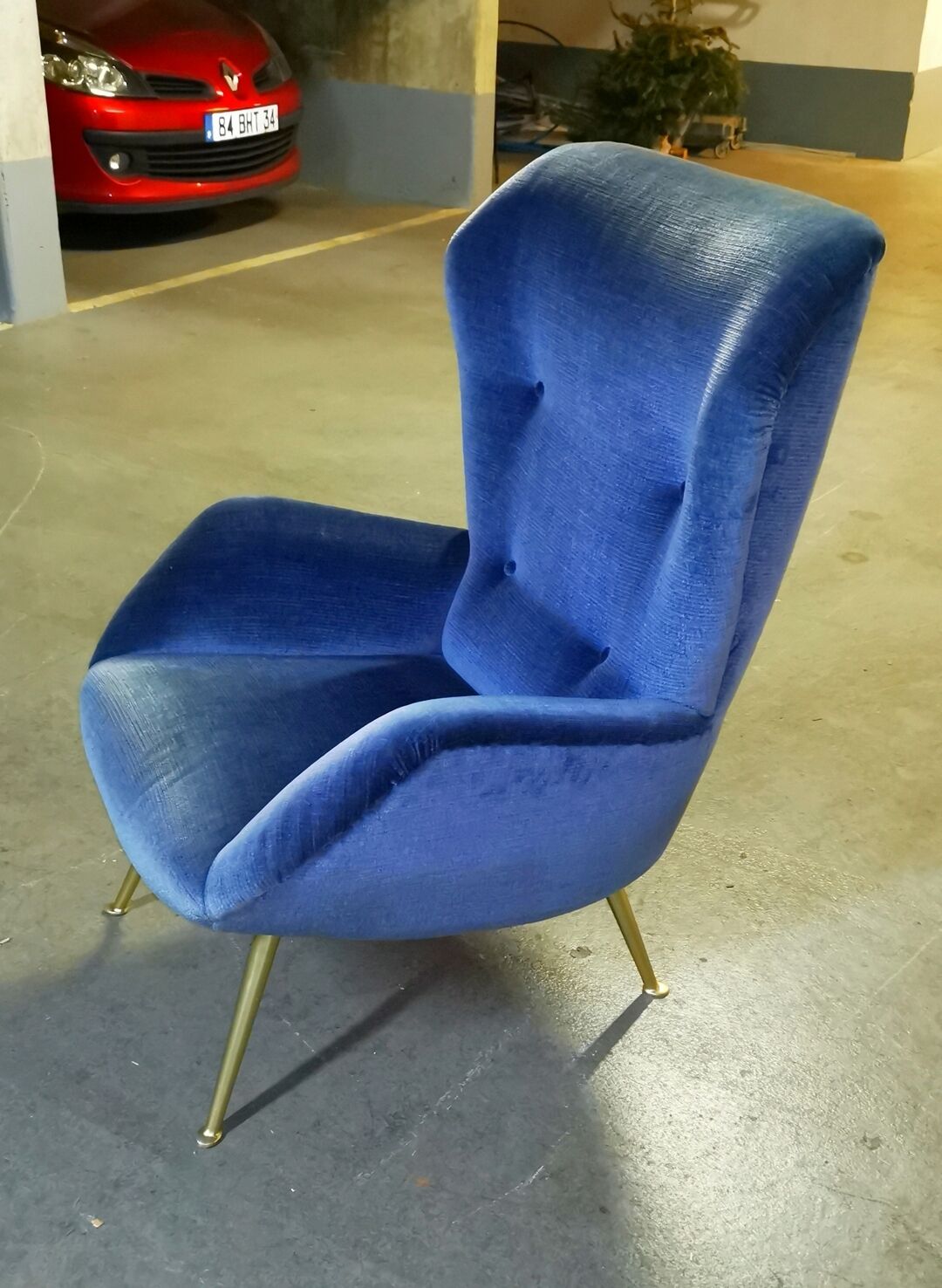 Fauteuil wingchair bergère années 50 60 bleu
