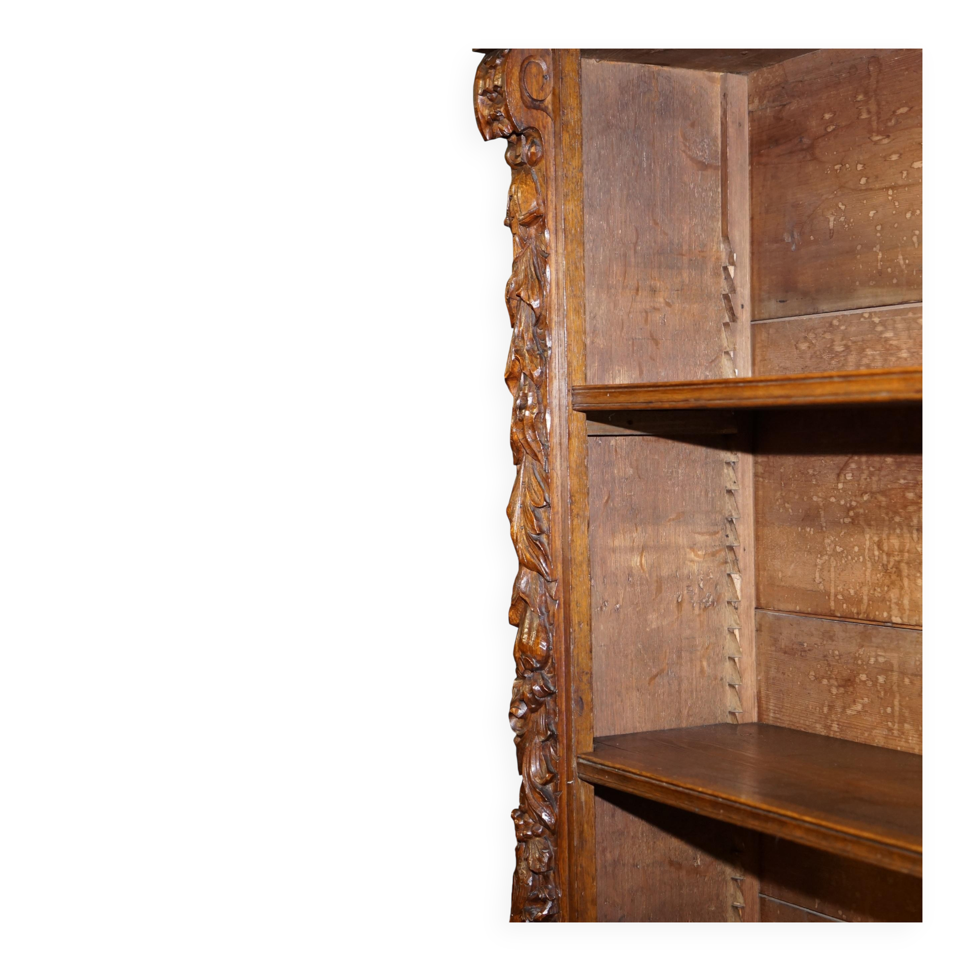 Large Victorian oak carved angular library