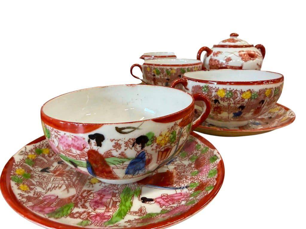 Vintage Oriental Tableware Geisha Girl: 10-Piece Coffee Set