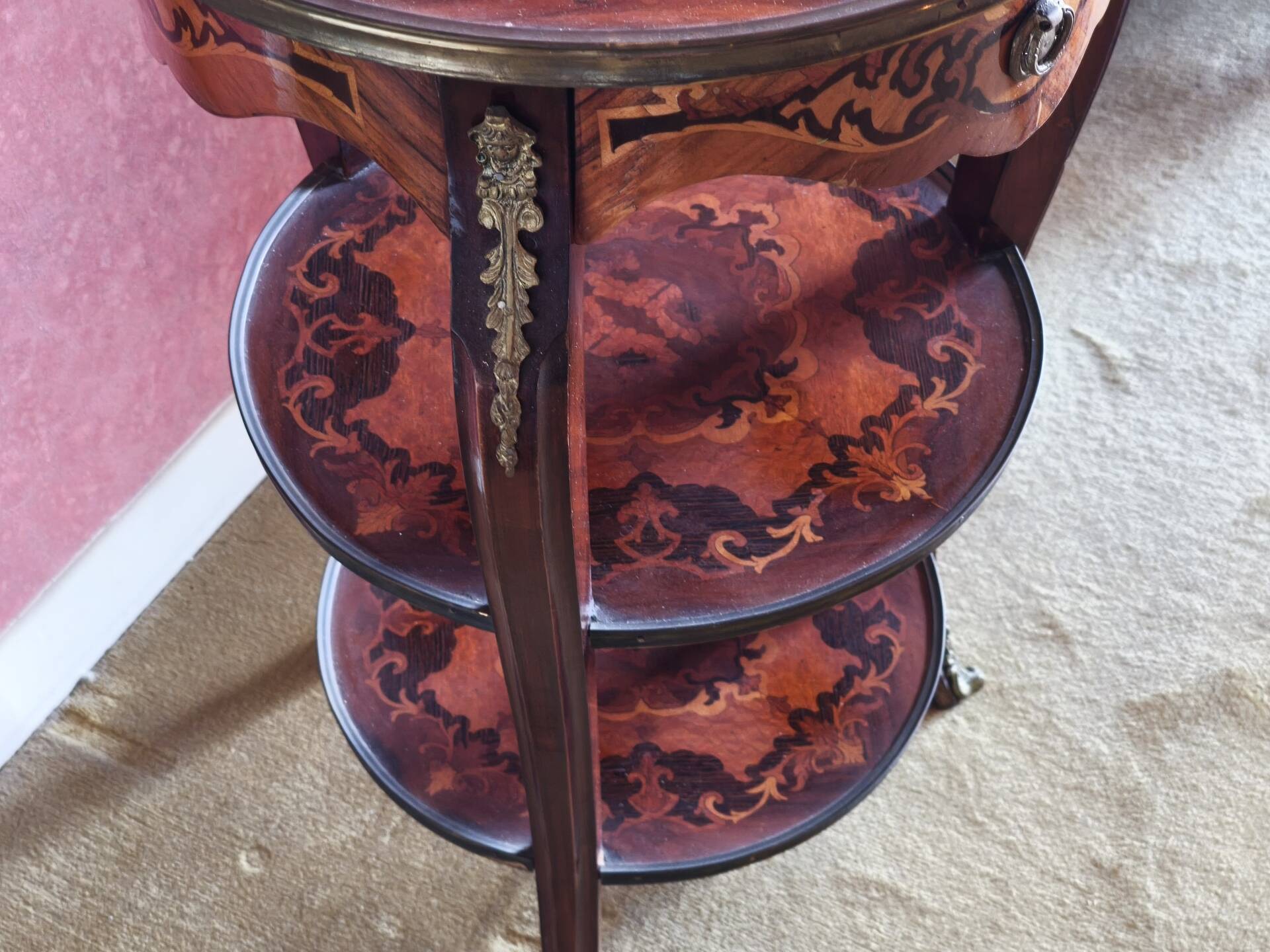 Napoleon III side table with three tiers in marquetry – 19th century