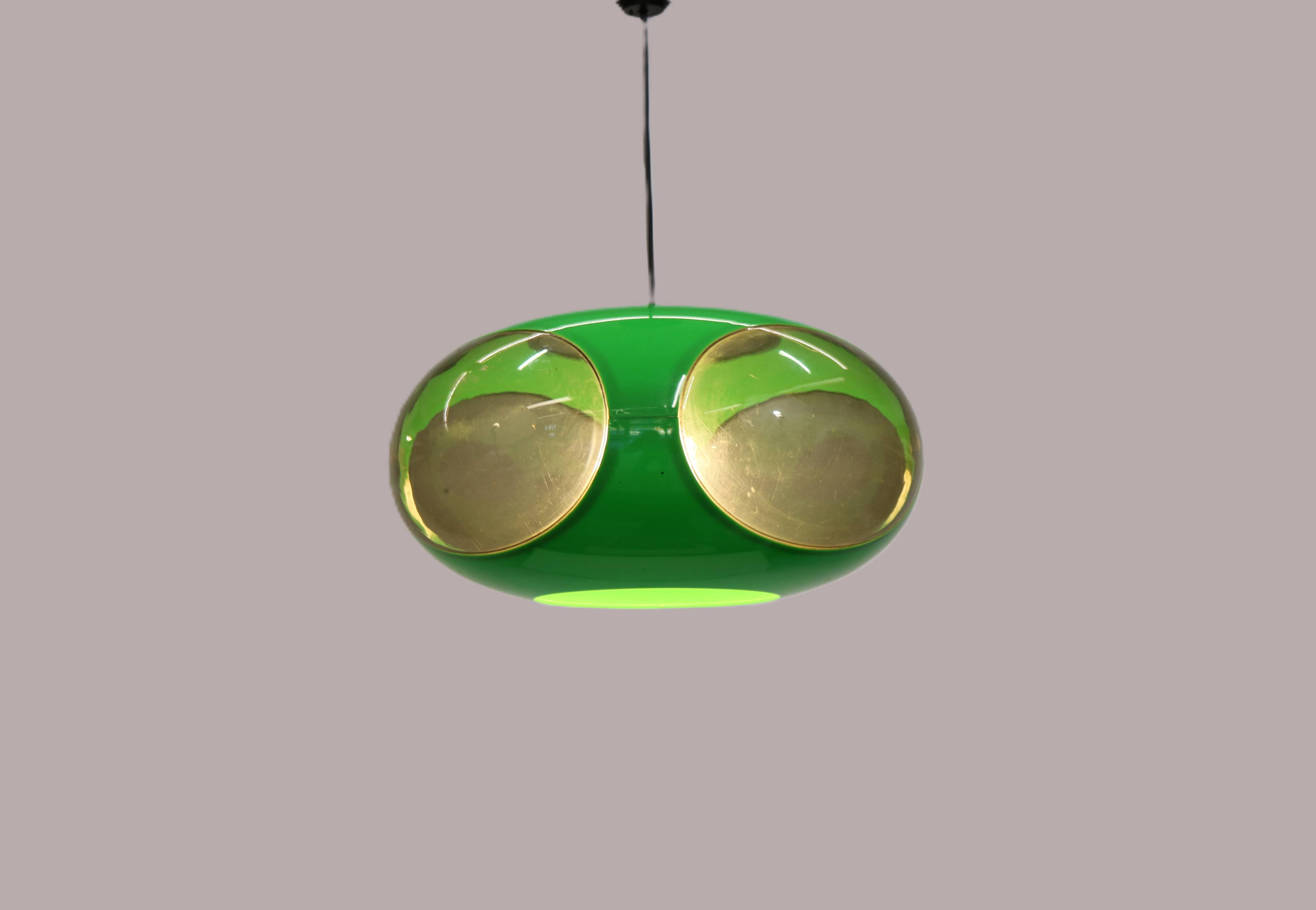 Massive Belgium Space Age UFO Lamp, Green Mid-Century Modern Lighting