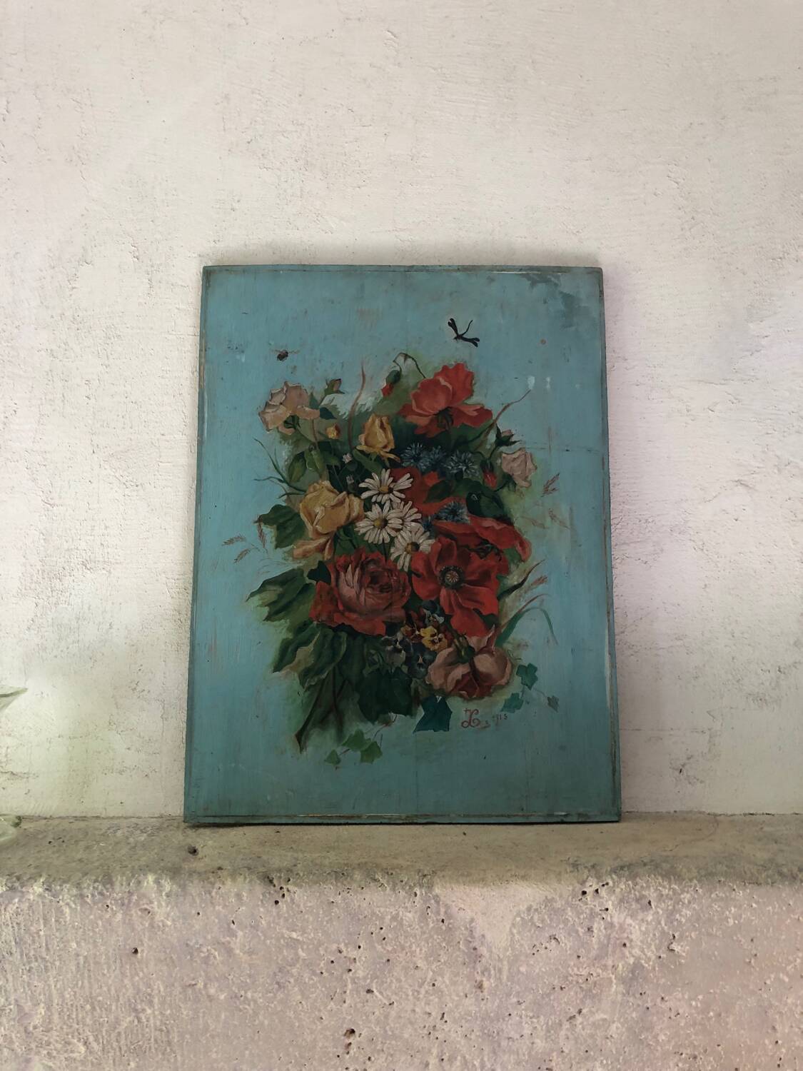 Tableau huile sur panneau bouquet début XXeme.
