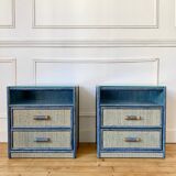 Pair of vintage rattan bedside tables