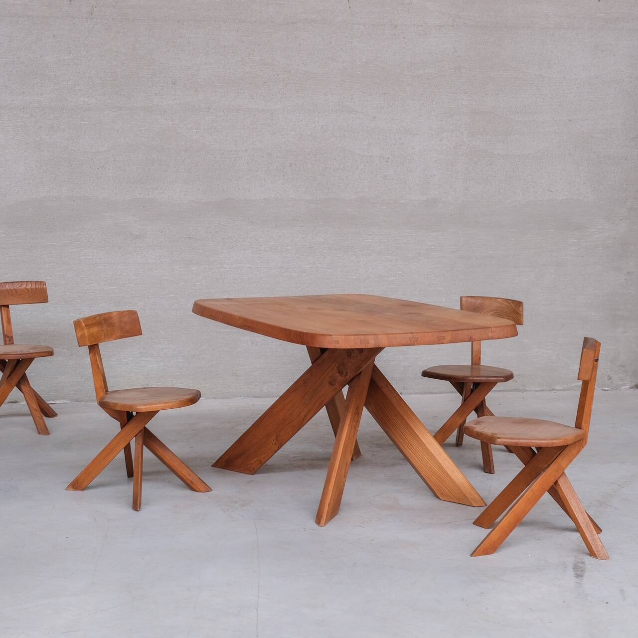 Original Pierre Chapo 'Aban' T35B French Mid-Century Elm Dining Table