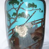 Vase chinois ancien en émaux cloisonnés 33 cm