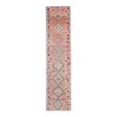 Tapis de couloir vintage turc Oushak fait main en laine et coton