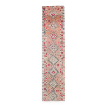 Vintage Turkish Oushak Handmade Wool Cotton Purple Runner Rug 89x375