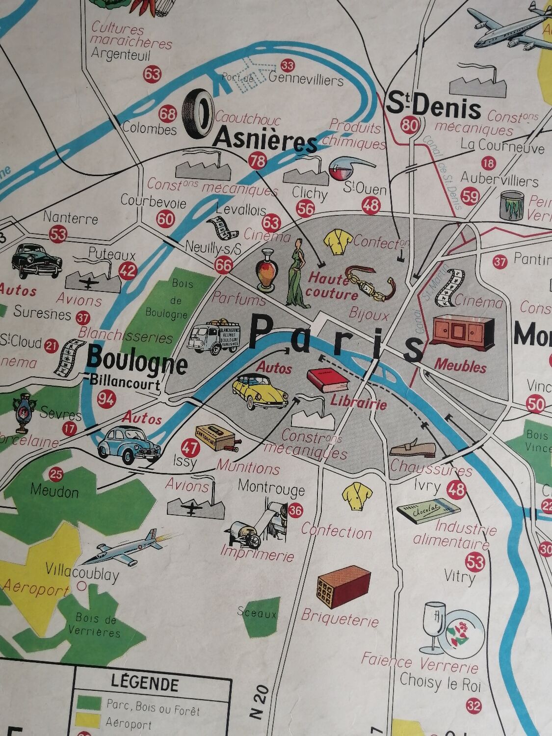 Vintage school map mdi France Paris Paris region