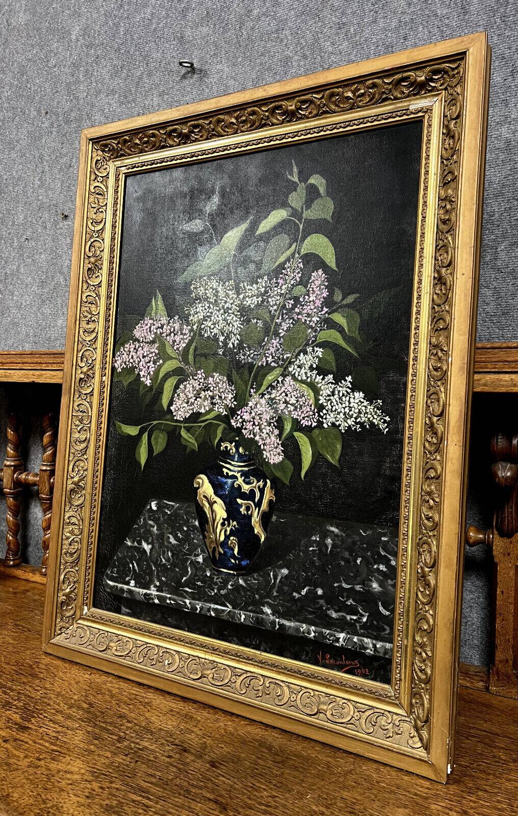 Lecouteux 1902: still life painting with a bouquet of lilacs